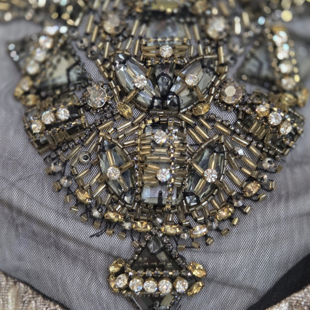 Badgley Mischka Gold Metallic Beaded Evening Gown Prom Dress 6 MSRP $1850 NWT - Picture 12 of 12
